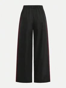 SHEIN 少女腰部褶皱针织短款上衣和抽绳低腰阔腿运动休闲工装裤套装，街头时尚吊带背心和裤子套装 - 紅色 - 查看 6