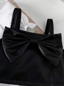 3pcs/Set Baby Girl Spring&Summer Street Style,Short Sleeves Solid Shirt&Bowknot Decoration Slip Coat &Short Pants