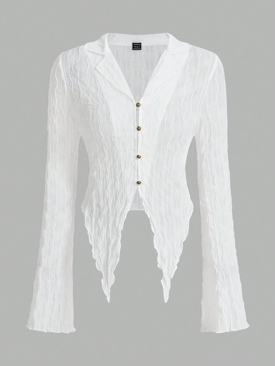 SHEIN ICON Casual Solid Color Asymmetrical Hem Blouse - White - View 1