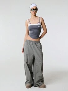 SHEIN Unity Summer New York Logo Print Contrast Double Layered Camisole - Grey - View 4