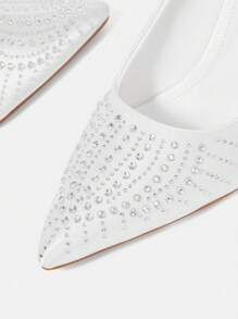 CUCCOO HITCHD White Rhinestone Bow Pointed Toe High Heel Pumps, Elegant For Commuting, Valentine's Day, Dating, Wedding Party Spring Shoes Spring Break Easter Prom Heels - White - View 8