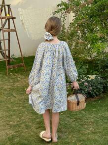 LMoss Kids LMoss Tween Girl 碎花编织圆领连衣裙，配发带