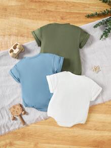 3pcs Baby Boy/Girl Summer Casual Letter Print Matching Family Outfits Bodysuit, Soft & Comfortable Fabric, Suitable For Vacation, Travel, School, Daily Gatherings, Spring/Summer Events And Festivals - Multicolor - View 2