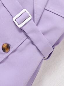 SHEIN 女婴纯色翻领无袖双排扣连衣裙 - 紫色 - 查看 6