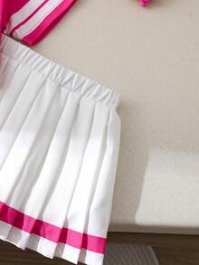 女婴T恤套装 - 玫紅色 - 查看 4