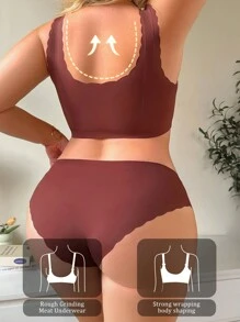 Plus Size 2pcs Casual Solid Color Minimalist Underwear Set