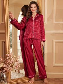 SHEIN 女士豹纹睡衣套装，秋冬服装 - 彩色 - 查看 4