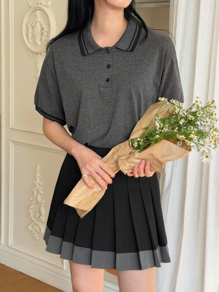 2pcs Women Korean Style Color Block Casual Knitted Cropped Set Summer