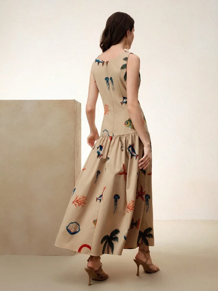 Women's Elegant Sleeveless Ruched Waist Festival Going Out Vacation Maxi Dress