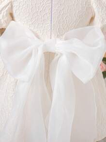 Souflis Souflis Ramadan 2-6Y Toddler Girl Bowknot Princess Tulle Dress Party Wedding Flower Girl Dress, White Textured Jacquard Fabric, Spring/Summer - White - View 4