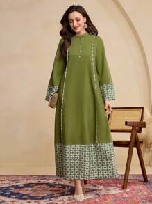 Al Najma 女士休闲拼色宽松连衣裙，端庄 - 藍色 - 查看 6