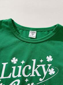 SHEIN 年轻男孩休闲简约风格 T 恤，日常穿着 - 綠色 - 查看 5