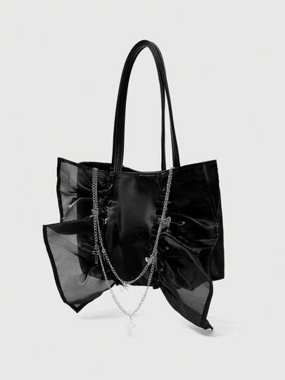 Goth Gothic Style Women's Shoulder Bag With Ruffle, Butterfly, Cross Decor, Halloween, Halloween Bags Perfect For Fancy Party Matching With Halloween Costumes