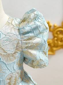 SHEIN Gaun Musim Panas Lengan Pendek Elegan Motif Bunga Lucu untuk Bayi Perempuan - Baby Blue - View 6