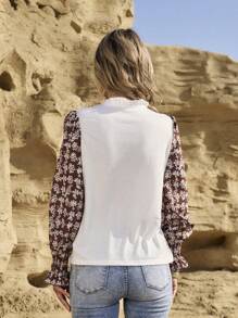 LanaWest Casual Patchwork Frill Trim Long Sleeve Blouse Fall Cloth For Women - Multicolor - View 2