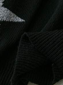 SHEIN LUNE Plus Size Star Print Sweater, Casual Knitted Pullover For Autumn/Winter Fall - Black - View 6