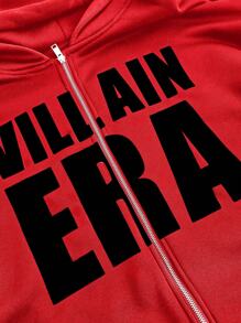 SUMWON WOMEN Halloween Villain Era Gothic Full-Zip Hoodie Urban Streetwear Statement Piece Bold Text Avant-Garde Fashion Alternative Style Edgy Athleisure Fall Winter Unisex Sweatshirt - Red - View 7