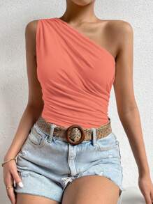 SHEIN Unity Women Solid Color Sleeveless Ruched Camisole - Watermelon Pink - View 4