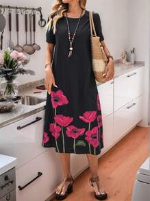 EMERY ROSE Women's Printed Casual Dress, Simple And Fashionable For Everyday Wear - Multicolor - View 5