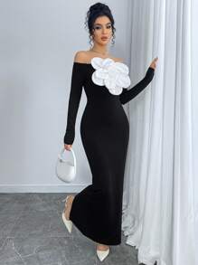 Modelyn Robe fourreau élégante avec épaules dénudées et ornements floraux pour femme