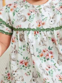 Cozy Pixies Đầm cổ tròn tay lửng họa tiết hoa nhí cho bé gái - Nhiều màu - Xem 7