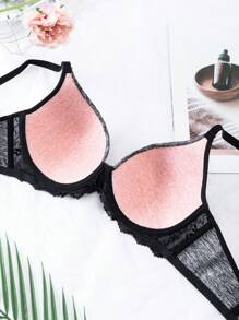 Comfortable Lightly Lined Simple Lace Splice Bra With Underwire, Thin Cup