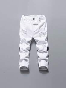 Young Boy Stylish Ripped White Skinny Fit Denim Jeans