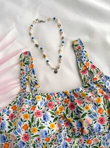 SHEIN 青少年女孩夏季/春季海滩、假日/连体泳衣，带花卉印花，非常适合度假