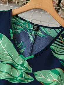 SHEIN LUNE 大码波西米亚风休闲植物印花蝙蝠袖连衣裙，适合度假、夏季