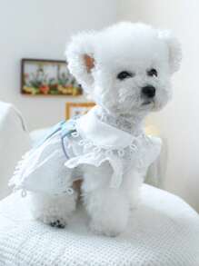 PETSIN 1pc Pet Dog Cat General Spring/Summer Embroidered Pastoral Bow Decor Cute Dress - White - View 4