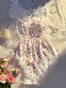 Wedding Sexy Lace & Solid Floral Print Jumpsuits - Multicolor - View 1