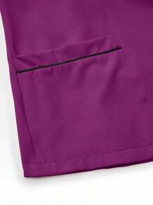 TaskEZ 2 件套撞色边饰休闲短袖上衣和纯色长裤制服套装，手术服套装 - 中紫紅色 - 查看 7