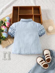 SHEIN 女婴休闲可爱刺绣蝴蝶结衬衫上衣 - 彩色 - 查看 2