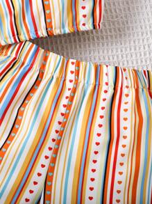 Young Girl Vacation Casual Stripe Camisole And Shorts 2 Pieces Set