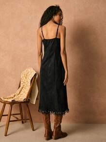 Poéselle 女式黑色连衣裙 纯色拼接带扣眼装饰 优雅超长吊带裙 麂皮吊带裙 鱼尾裙 刺绣长裙 金属铆钉装饰 波西米亚风连衣裙 夏季女装 女装 女装 夏季连衣裙 背心裙 节日连衣裙 西装 女装 节日 波西米亚风 嬉皮士 复古风 复古风 - 黑色 - 查看 3