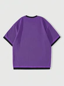 ROMWE MEN Prep Men's Jersey Cotton Blend Mesh College Tee, Spring/Summer - Multicolor - View 2