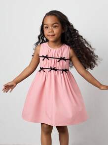 Maija Kids Maija Kids Váy không tay đơn giản màu hồng trơn tương phản thiết kế xếp nếp màu đen cho bé gái mùa xuân/hè thoải mái, đa năng cho ngày lễ, trở lại trường, ngày lễ tình nhân - Hồng - Xem 6