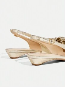 CUCCOO TILAWA Scarpe da donna a punta con fiocco decorativo, cinturino elastico con fibbia, eleganti per feste, adatte per uso quotidiano e attività all'aperto, primavera/estate - Dorato - Visualizzare 4