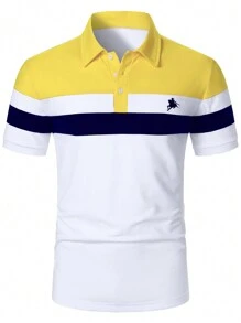 Manfinity Bizformal Camisa polo informal de manga corta con bloqueo de color para hombres, para golf