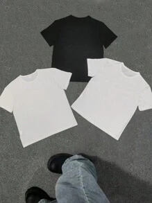 Set de 3 camisetas de cuello redondo con estampado grande en la espalda, de ajuste holgado y moda cómoda para niños preadolescentes - Multicolor - Ver 2