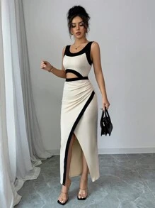 Selianne Vestido largo asimétrico con hombro y cintura recortados, sensual y elegante