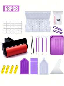 1 set Kit de pintura de diamantes 5D para adultos - Juego de manualidades DIY completo con herramientas multifuncionales, caja de bordado, bolígrafo ajustable, accesorios de precisión y solución de almacenamiento, material de plástico que incluye bolígrafo de punta de diamante, pinzas, pegamento y bandeja de plástico, etc. Adecuado para regalo de manualidades DIY para adultos.