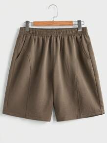 Manfinity RelaxMax Men's Casual Versatile Solid Color Shorts - Brown - View 5