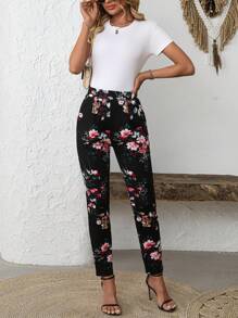 EMERY ROSE Women's Floral Print Side Pocket Casual Long Pants, Spring/Summer - Multicolor - View 5