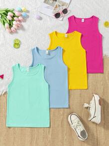 Sparklyn Tween Girl 4-Pack Basic Solid Color Ribbed Camisoles, Casual Everyday Wear, School, Campus, College - Multicolor - View 1