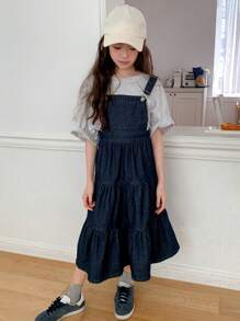 Dazy Kids Tween Girl Denim Pinafore Dress,Girls Summer Outfits,Back To School Clothes - Dark Wash - View 1