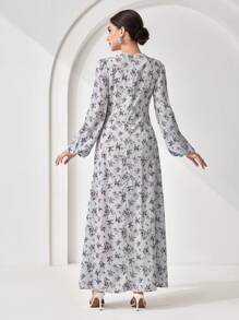 Veilorie 朴素休闲印花图案女式阿拉伯风格连衣裙，女式超长连衣裙 - 彩色 - 查看 2