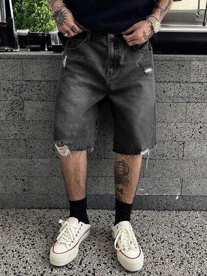 DAZY 男士纯色口袋毛边牛仔短裤，夏季