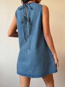 SHEIN ICON Vestido vaquero mini con corte holgado y sin mangas para mujer, azul, adecuado para verano / atuendos de verano / ropa de verano, primavera / atuendos de primavera para mujer, vacaciones, atuendos de vacaciones para mujer / vacaciones, primavera y verano mujeres románticas/baile de graduación/formal/cumpleaños/ropa de los 90/casual de negocios para mujer/elegante/vestir occidental/salir/moda/casual/ropa y2k/club/oficina/cóctel/vintage/ajustado/trajes de rave del festival/divertido/elegante/dinero viejo/ropa de calle/atuendos de vacaciones/atuendo de concierto de country/ropa de trabajo/modesto/vacaciones de primavera/atuendos de despedida de soltera/concierto/chica mala/básico/graduación/sin mangas/vestido de corte A/azul/vaquero