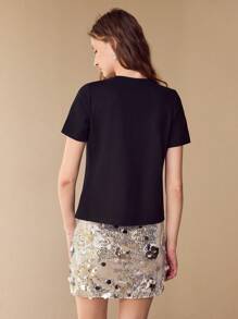 MOTF 立体花卉镂空 T 恤 - 黑色 - 查看 5